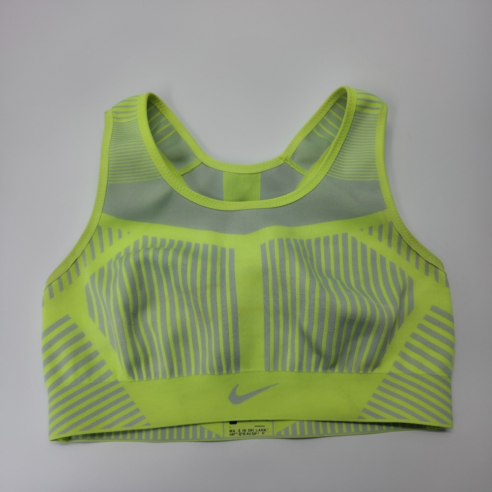Nike Sports Bra Womens M Green FE/NOM Flyknit‎ High Support Performance Workout
